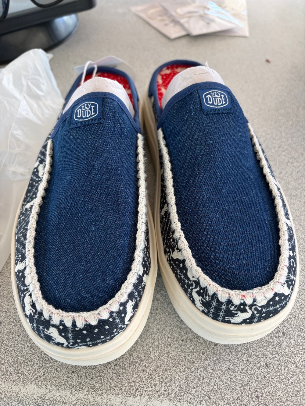 Hey Dude Blue Denim Austin Slip-On Sneakers with White Sole